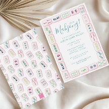 Azulejos de Mahjong Rosa e Verde em Aquarela Festa