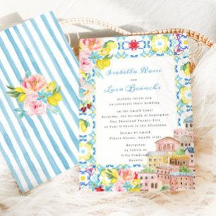 Convite Azulejos italianos Amalfi Mediterrâneo Casamento