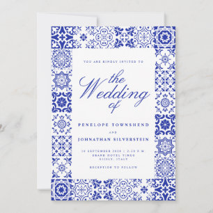 Convite Azulejos Italianos Casamento Azul Branco