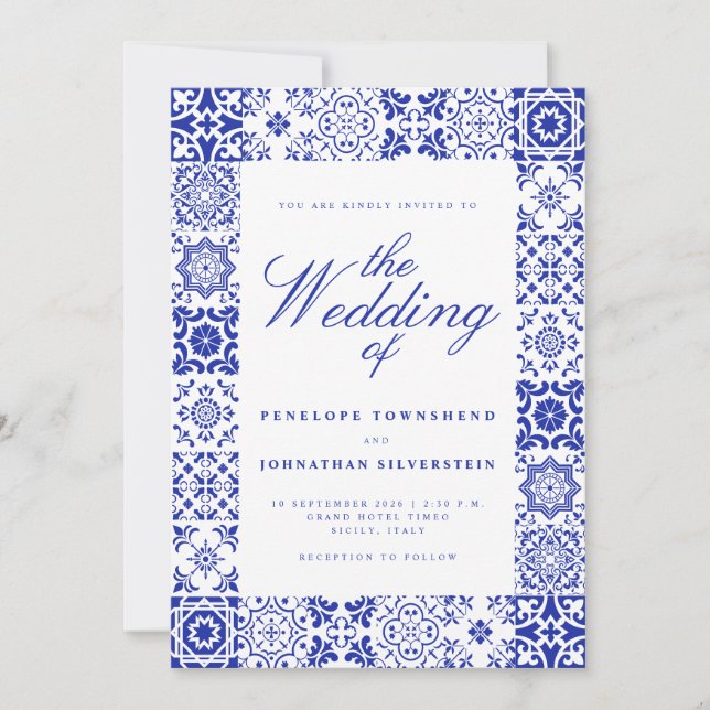 Convite Azulejos Italianos Casamento Azul Branco (Frente)