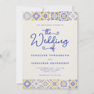 Convite Azulejos Italianos de Casamento Azul Branco