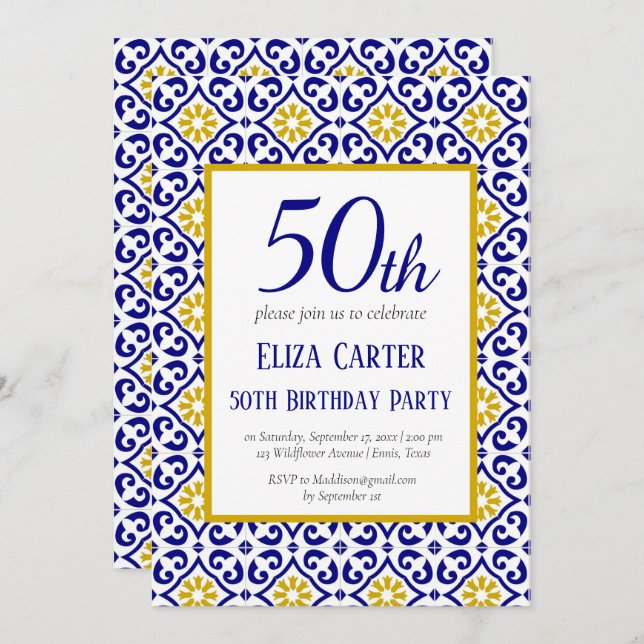 Convite Azulejos Portugueses Azul 50º aniversário do Medit (Frente/Verso)