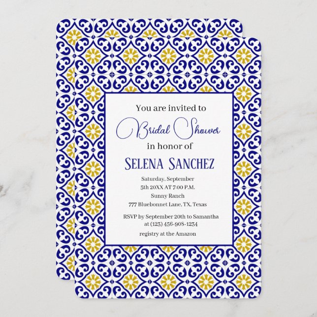 Convite Azulejos Portugueses - Chá de panela Floral de Aqu (Frente/Verso)