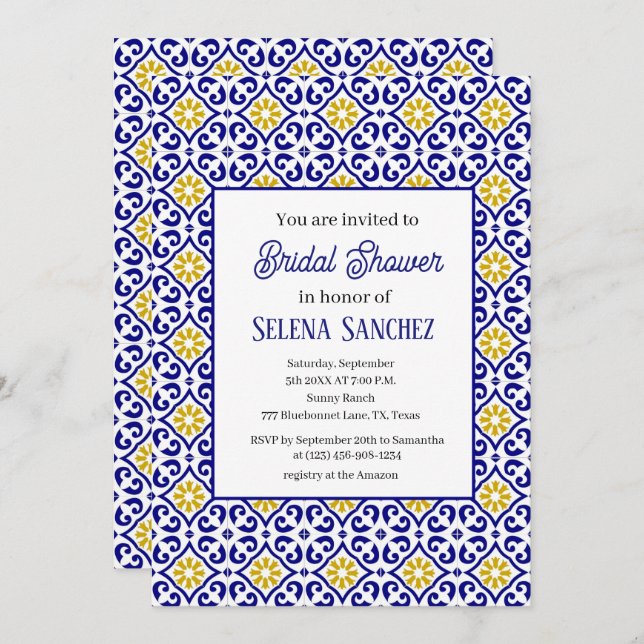 Convite Azulejos Portugueses - Chá de panela Floral de Aqu (Frente/Verso)