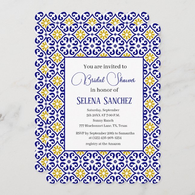 Convite Azulejos Portugueses - Chá de panela Floral de Aqu (Frente/Verso)