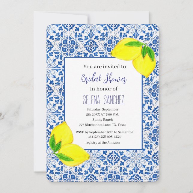 Convite Azulejos Portugueses Limões Chá de panela de Aquar (Frente)