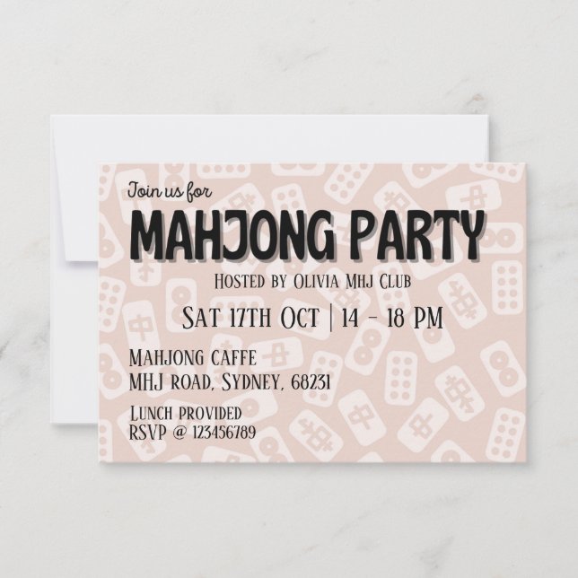 Convite Azulejos rosa do partido Mahjong (Frente)