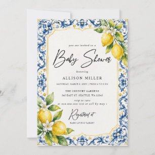 Convite Azulejos Sicilianos Amarelo Limão Baby Shower