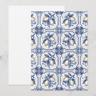 Convite Azulejos Sicilianos Azuis e Brancos Com Limões