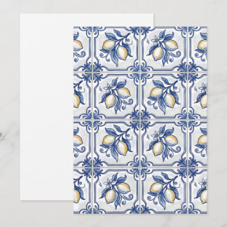 Convite Azulejos Sicilianos Azuis e Brancos Com Limões