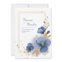 Azure Blue Blooms e Dourado Casamento Folha