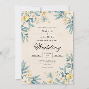 Convite Azure Botanical Blossom Wedding