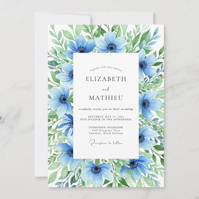 Convite Azure Ethereal Floral Wedding (Frente)