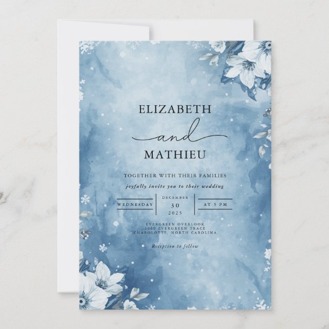 Convite Azure Winter Bloom Wedding (Frente)