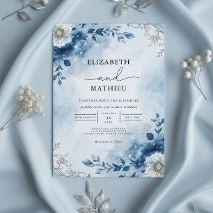 Convite Azure Winter Branch Romance Wedding