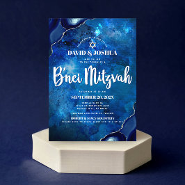 Convite B’nei Mitzvah Modern Blue Agate Watercolor Script