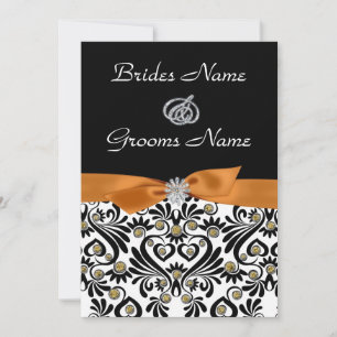 Convite B & W Damask with Burnt Orange Weditation