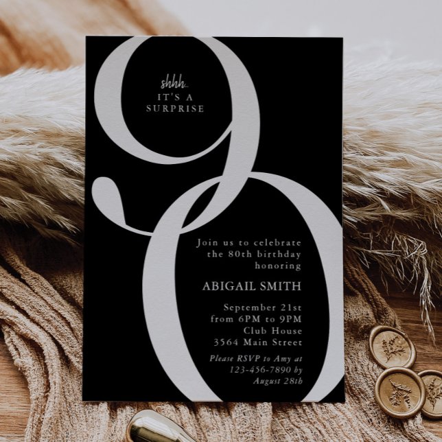 Convite B & W Shh It's a Surprise 90th Birthday Party (Criador carregado)