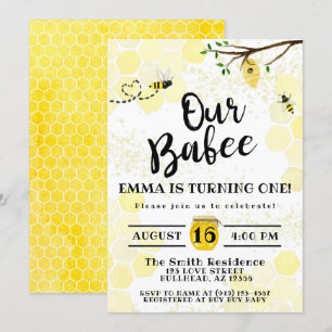 Convite Ba-Bee Honeycomb primeiro aniversario de Abelhas