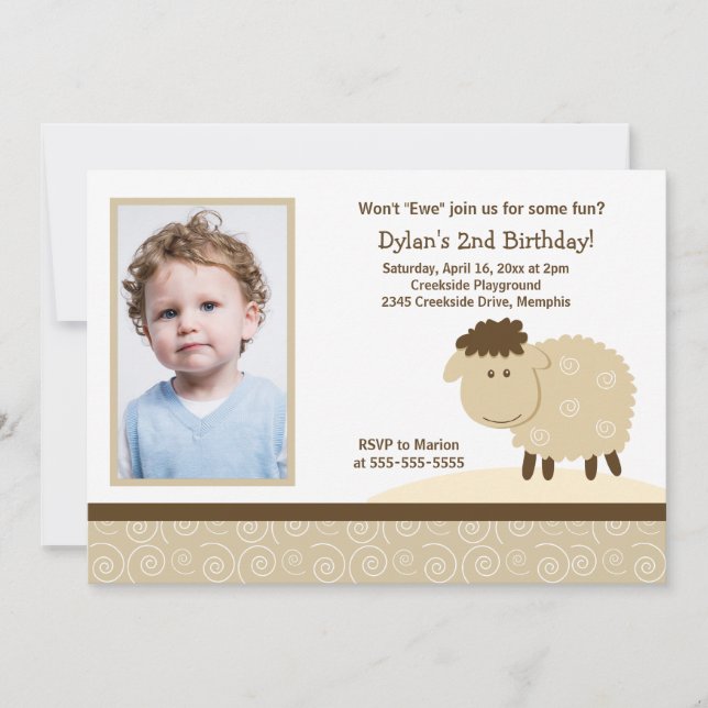 Convite Baa Baa Sheep *FOTO* Aniversário 5x7 (Frente)
