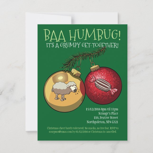 Convite Baa Humbug Baubles Cartoon de Natal (Frente)