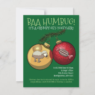 Convite Baa Humbug Baubles Cartoon de Natal