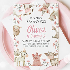 Convite Baa Oink Moo Eu Estou com Dois Convite, Menina da