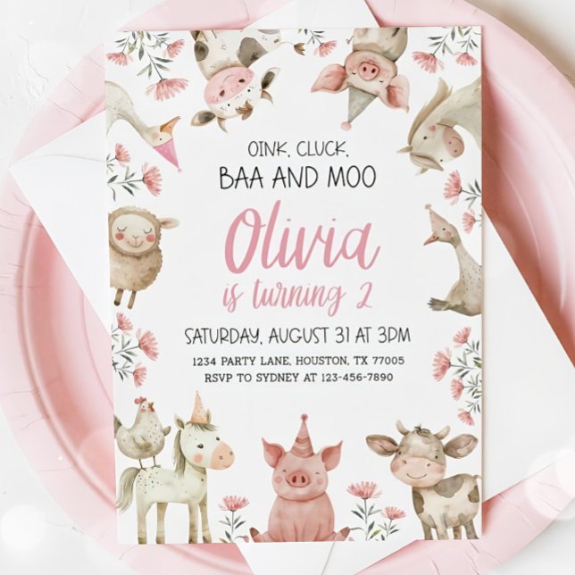 Convite Baa Oink Moo Eu Estou com Dois Convite, Menina da  (Criador carregado)