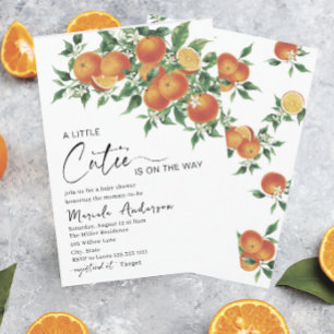 Convite Bab de Aquarela Elegante Citrus Orange