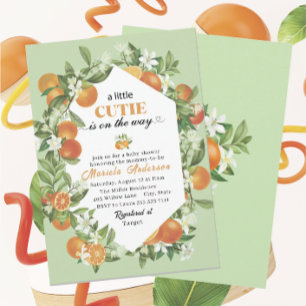 Convite Bab de Aquarela Elegante Citrus Orange