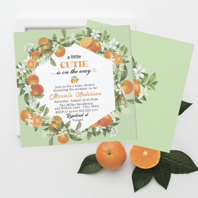 Convite Bab de Aquarela Elegante Citrus Orange (Criador carregado)