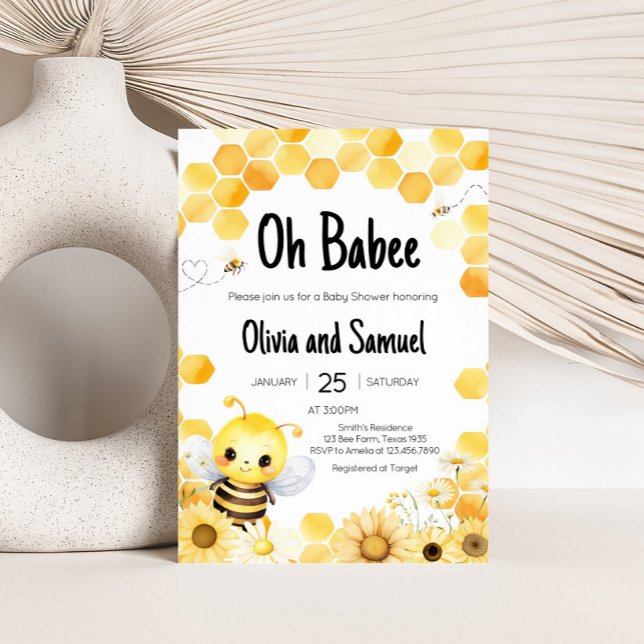 Convite Babee Bee Chá de fraldas (Oh Babee Baby Shower Invitation)