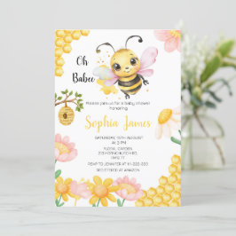 Convite Babee Honey Bee Girl Chá de fraldas