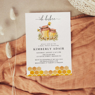 Convite Babee Yellow Watercolor Bumble Bee Floral