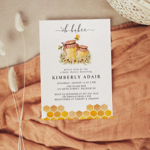 Convite Babee Yellow Watercolor Bumble Bee Floral