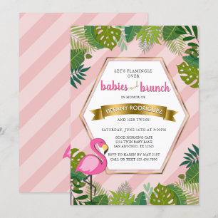 Convite Babies e Brunch Twins Flamingo Chá de fraldas