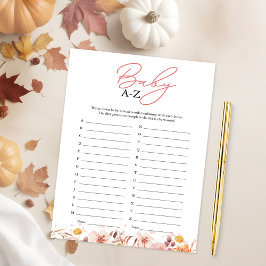 Convite Baby A-Z Game Fall Chá de fraldas