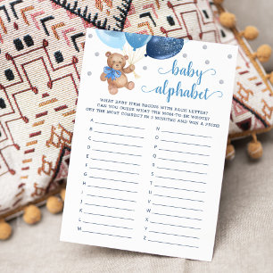 Convite Baby Alphabet ABC Game Chá de fraldas Teddy Bear C