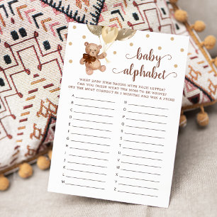 Convite Baby Alphabet ABC Game Chá de fraldas Teddy Bear C