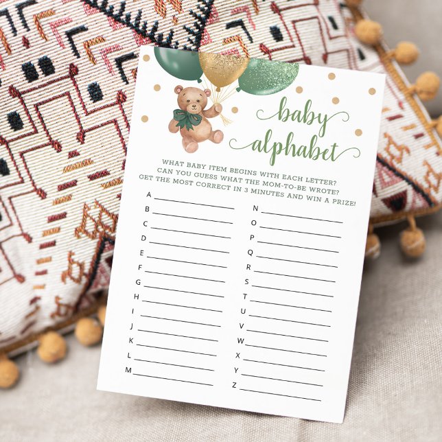 Convite Baby Alphabet ABC Game Chá de fraldas Teddy Bear C (Criador carregado)