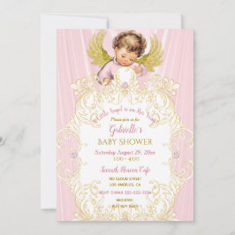 Convite Baby Angel Pink Dourado Girl