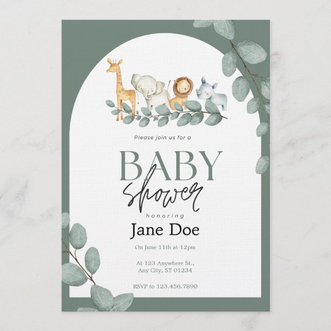 Convite Baby Animal Baby Shower Invitation (Frente)