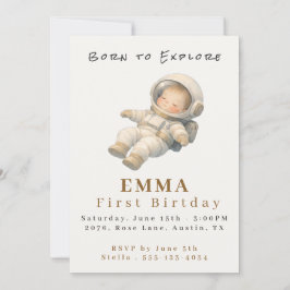 Convite Baby Astronaut First Birthday Flat Invitation Card
