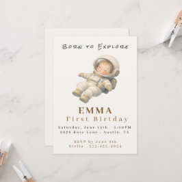 Convite Baby Astronaut First Birthday Flat Invitation Card