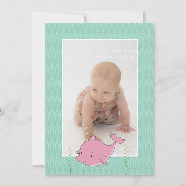 Convite Baby Baptism Christening Pink Dolphin Photo Invite (Frente)