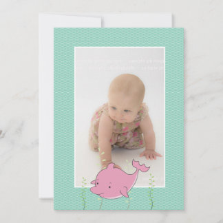 Convite Baby Baptism Christening Pink Dolphin Photo Invite