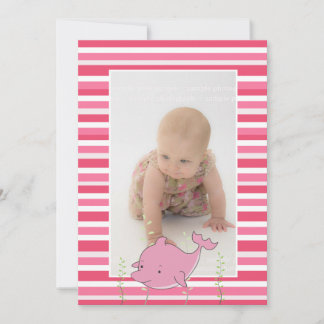 Convite Baby Baptism Christening Pink Dolphin Photo Invite