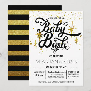 Convite Baby Bash   Preto, Branco e Dourado