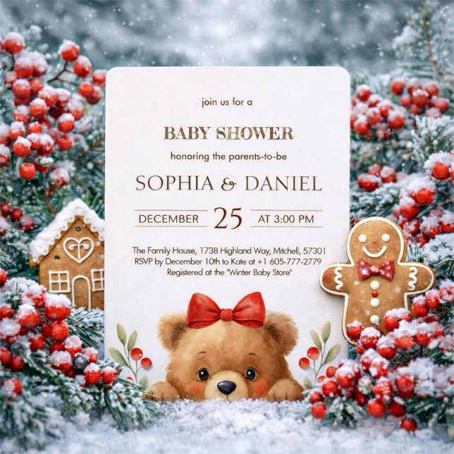 Convite Baby Bear And Rowan Berries Baby Shower Invitation (Baby Bear And Rowan Berries Baby Shower Invitation)