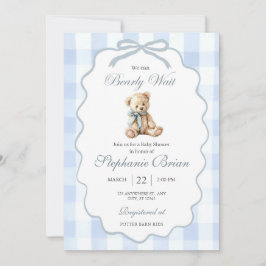 Convite Baby Bear Baby Shower Invitation Editable Pale Blu